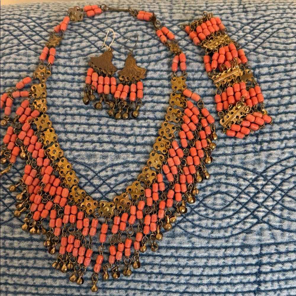 Vintage Egyptian Faux Coral Set